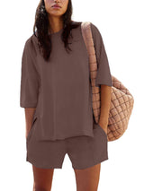 Women's Casual Matching Set with Slit Top and Shorts