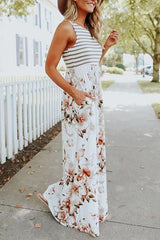 Heididress Stripes Splice Floral Printed Maxi Dress