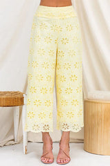 Elastic Waist Floral Lace Hollow Out Wide Leg Pants