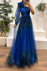 Heididress One Shoulder Long Sleeve Printed Slit Swing Maxi Dress