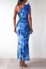 Heididress Ruffle One Shoulder Floral Print Bodycon Maxi Dress