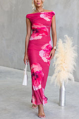 Off the Shoulder Floral Print Bodycon Maxi Dress