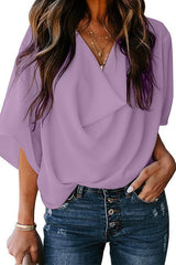 Heididress Cowl Neck Short Sleeve Drape Chiffon Shirt
