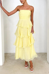 Heididress Strapless Empire Waist Ruffle Layered Maxi Dress