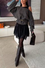 Asymmetrical One Shoulder Long Sleeves Casual Sweater