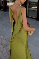 Heididress High Slit Back Drape Cascading Satin Maxi Cami Dress