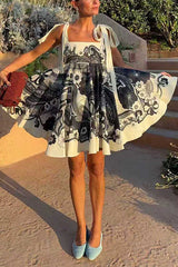 Heididress Bow Shoulder Floral Print Mini Cami Dress