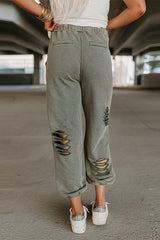 Heididress Tie Waist Ripped Cut Out Joggers with Pockets