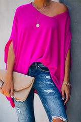 Heididress Loose V Neck Batwing Sleeve Solid T Shirt