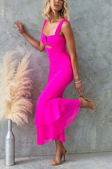Heididress Sleeveless Cut Out Ruched Ruffle Bodycon Maxi Dress