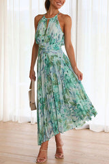 Heididress V Neck Waisted Cut Out Floral Pleated Maxi Dress