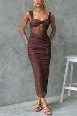 Heididress Twist Knot Cut Out Ruched Bodycon Maxi Cami Dress