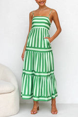 Heididress Spaghetti Strap Ruffle Tiered Color Block Striped Maxi Dress