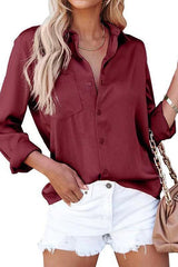 Heididress Solid Long Sleeves Button Up Satin Shirt