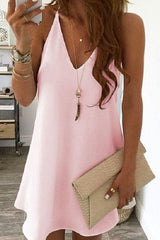 Heididress Solid V-neck Sleeveless Chiffon Swing Dress