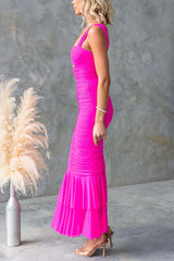 Heididress Sleeveless Cut Out Ruched Ruffle Bodycon Maxi Dress