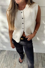Crewneck Sleeveless Button Down Knitting Top
