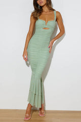 Heididress Sleeveless Cut Out Ruched Ruffle Bodycon Maxi Dress