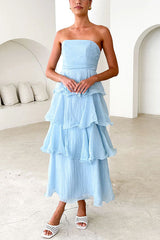 Heididress Strapless Empire Waist Ruffle Layered Maxi Dress
