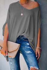Heididress Loose V Neck Batwing Sleeve Solid T Shirt