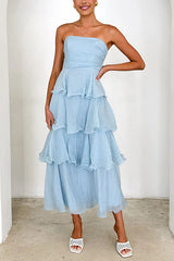 Heididress Strapless Empire Waist Ruffle Layered Maxi Dress