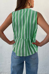 Crewneck Sleeveless Striped Ruffle Bow Top
