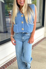 Heididress Gold Buttons Pocketed Chunky Sweater Vest
