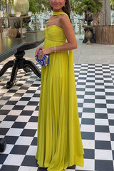 Heididress Strapless Back Lace-up Pleated Maxi Dress