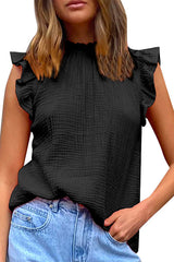 Heididress Mockneck Sleeveless Ruffle Trim Chiffon Top