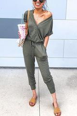 Heididress V Neck Tie Waist Solid Jumpsuit with Pockets