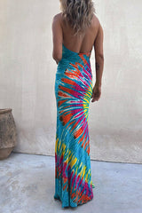 Heididress Sleeveless Halter Backless Maxi Tie Dye Dress