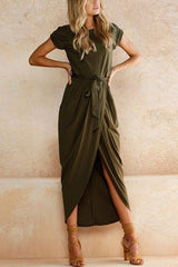 Heididress Crewneck Side Split Irregular Slim Dress