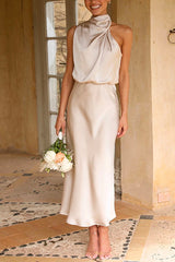 Heididress Solid Halter Waisted Irregular Sleeveless Dress