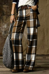Vintage Plaid Wide Leg Pants – High Waist Casual Relaxed Fit Trousers