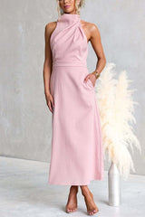 Sleeveless High Waist Pocketed Solid Maxi Dress