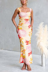 Sleeveless Floral Print Bodycon Maxi Dress