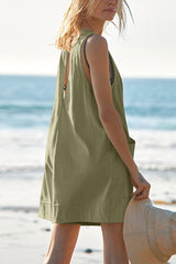 Solid Color Casual Round Neck Sleeveless Pocket Loose Rompers