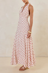 Amelie Halter Maxi Dress (Cream/Red Polka)