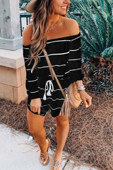 Heididress Off Shoulder Drawstring Waist Striped Shorts Jumpsuit