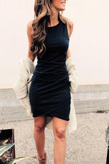 Heididress Solid Ruched Sheath Sleeveless Dress