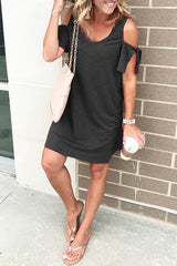 Heididress V Neck Cold Shoulder Solid T Shirt Dress