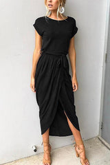 Heididress Crewneck Side Split Irregular Slim Dress