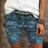 Heididress Elastic Waist Buttons Skinny Camo Shorts