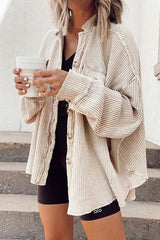 Heididress Lapel Button Down Waffle Corduroy Jacket with Pockets