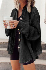 Heididress Lapel Button Down Waffle Corduroy Jacket with Pockets