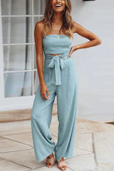 Heididress Off Shoulder Bow Tie Waist Wide Leg Jumpsuit