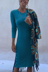 Crewneck Long Sleeve Buttons T-shirt Dress