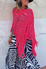 Heididress Stylish Tassel Hollow Out Poncho Sweater