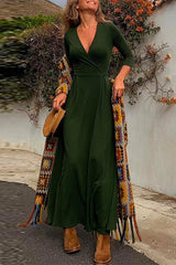 Heididress Wrap V Neck Long Sleeve Waisted Swing Dress