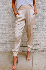 Heididress Fashion Style High Waist Satin Pants with Pockets